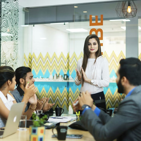 Team collaboration at Aksha Development workplace